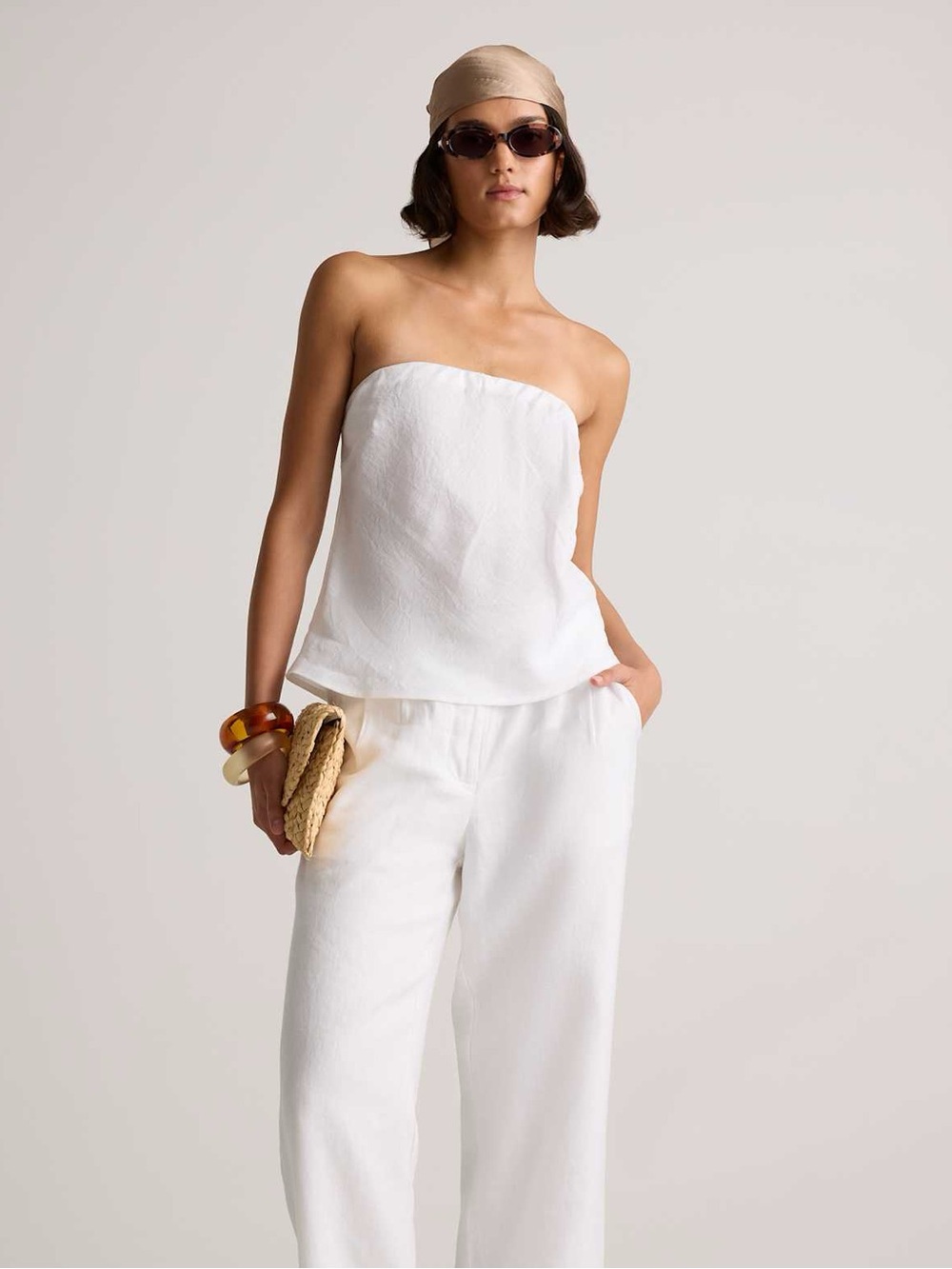 Quince 100% European Linen Strapless Top XS White
